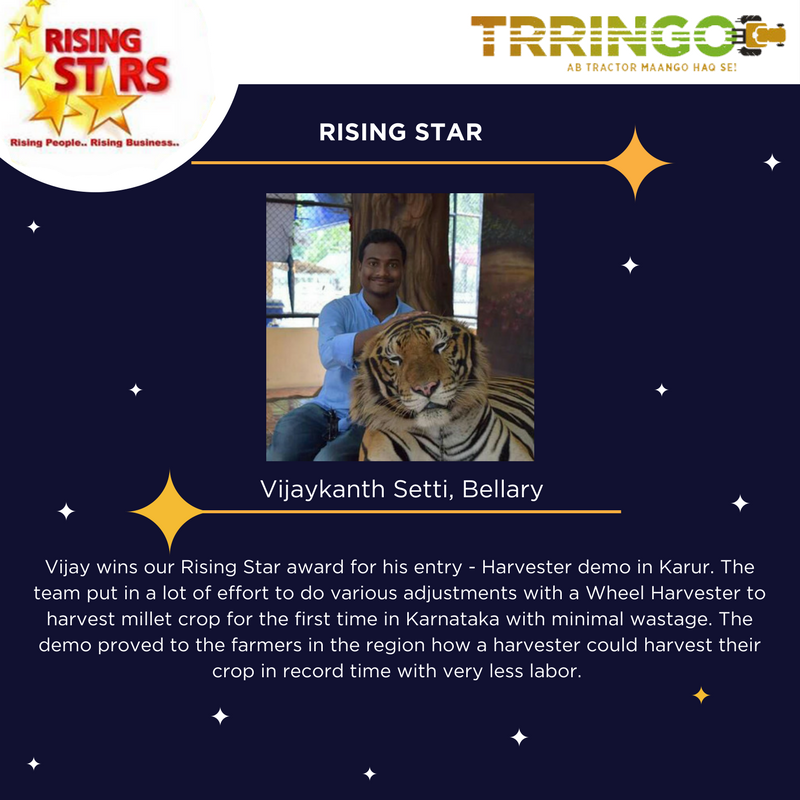 TrringoFarm's tweet photo. #RisingStarOfTheWeek | Vijaykanth Setti is our Rising Star for his entry about how the team at Karur put in a lot of effort to do adjustments with a Wheel Harvester to harvest millet crop for the first time in Karnataka during a demonstration to farmers.
#TrringoNews https://t.co/3TQObNtyrk