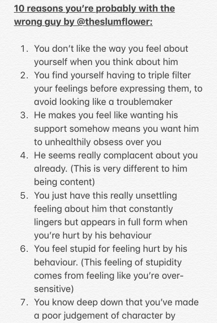theslumflower's tweet photo. For all my women attracted to straight men, I’ve made a quick guide for you on 10 reasons why you’re probably with the wrong guy: https://t.co/CM3tIkxon5