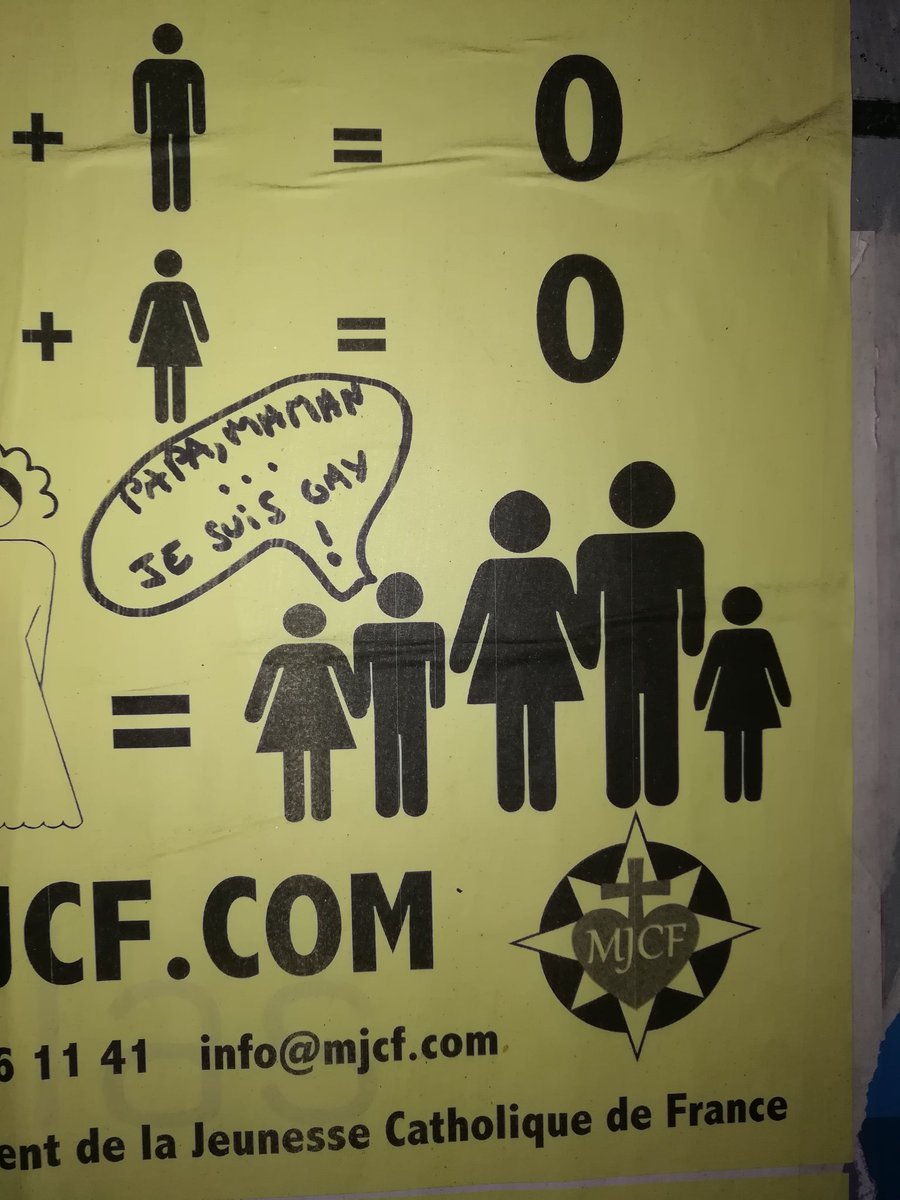 ArthurDBB's tweet photo. Sur le chemin d'une de mes livraisons je croise ces affiches, me disant que les gens qui ont posés ces affiches se sont trompés d'époque, j'ai voulu les arracher, mais quelqu'un d'autre a eu une bien meilleure idée, dédicace à toi parfait inconnu! #lgbt #mariagepourtous # https://t.co/IHyEnC2QPN