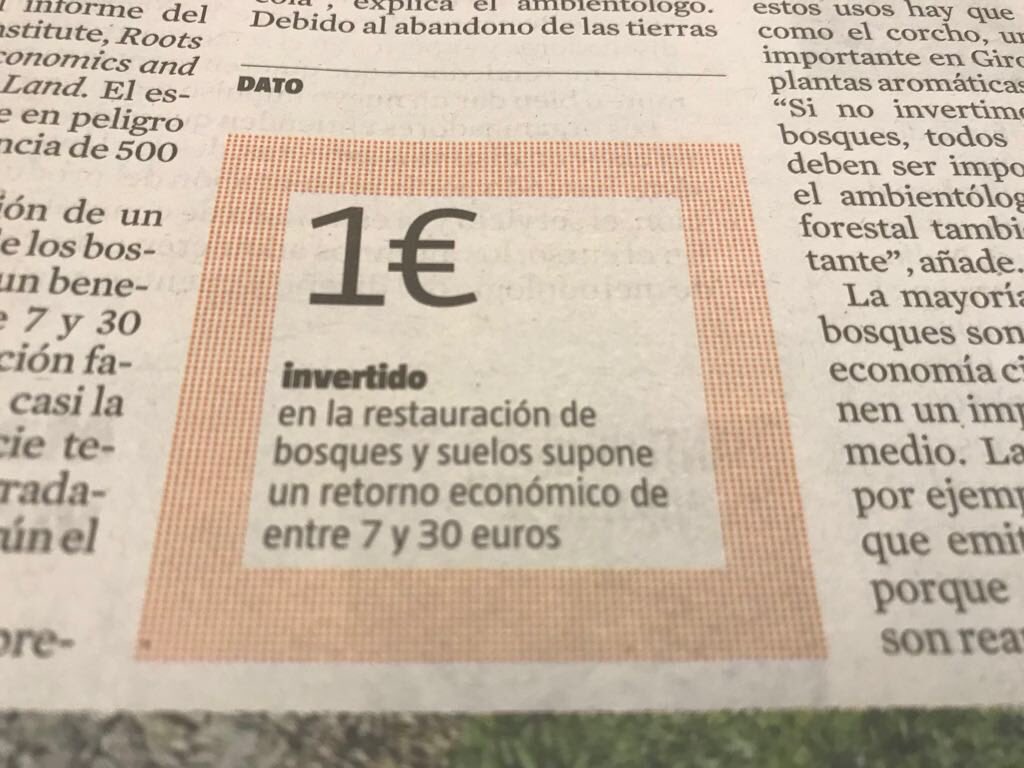 Un dato #forestal a tener en cuenta, publicado hoy el <a href="/LaVanguardia/">La Vanguardia</a> <a href="/LaVanguardiaCAT/">LaVanguardia.cat</a>: “la restauración en terrenos forestales tiene una relación coste-beneficio muy favorable”