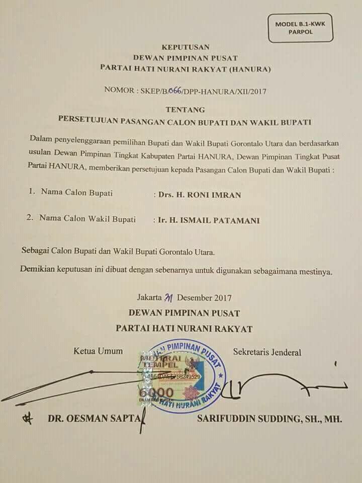 FarmanAgus's tweet photo. Alhamdllah meskipun PAN Tidak merekomendasikan Roni Imran tapi Hanura Dan Demokrat telah percayakan Roni Imran yang nota bene adalah kader dan ketua DPD PAN GORONTALO UTARA. terima kasih HANURA-DEMOKRAT @eddy_soeparno @ZUL_Hasan https://t.co/wgTUUAYB21