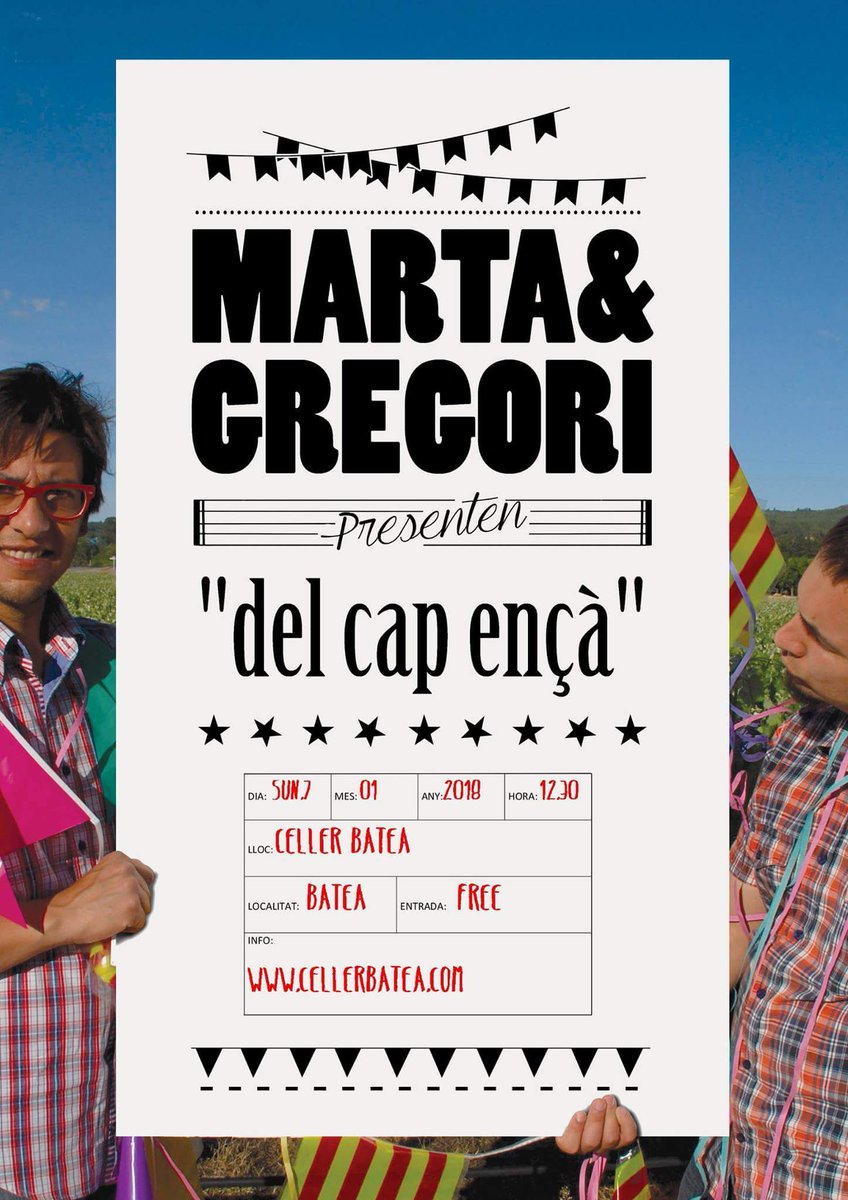 CellerBatea_'s tweet photo. Recorda que avui a partir de les 12.00, tindrà lloc el concert de Marta i Gregori !! No t'ho perdis!
#martaigregori #cellerbatea #vimusic https://t.co/iB4NlLmXU5