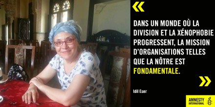 Amnesty_Suisse's tweet photo. #Goodnews2017: İdil Eser, directrice d’Amnesty Turquie, et neuf autres défenseurs des droits humains sont libres. İdil avait été arrêtée en juillet sur la base d’accusations complètement infondées liées au terrorisme. https://t.co/lCs8J1clxm https://t.co/r2tDHCai1g