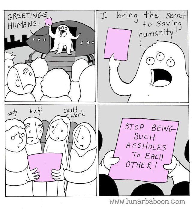 AgnesBjrn's tweet photo. 2018 - let it be the year when we save humanity. Let’s start with the detailed instructions below.                                     Thanks to @Lunarbaboon ! #humanity https://t.co/zoPW8NTti9