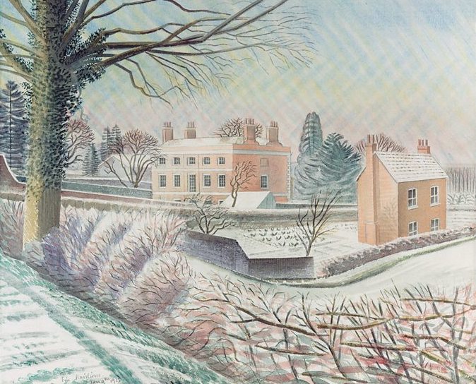 JohnConstableRA's tweet photo. Eric Ravilious, The Vicarage in Winter, 1935 https://t.co/0lzm3m3vYV