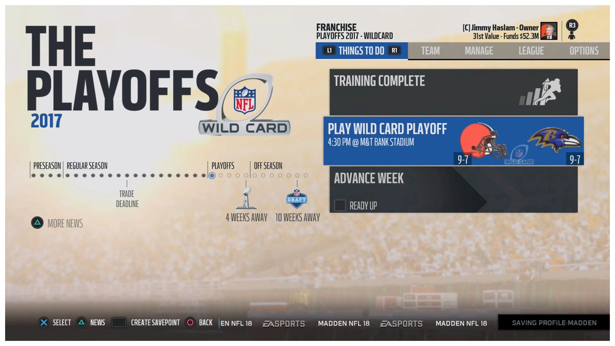 bondagewheels's tweet photo. Big Day in #madden18 it´s #wildcardtime #nfl #PS4share https://t.co/7rz2fiPQ4e