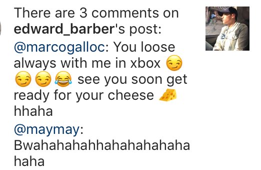 Cathy919's tweet photo. Hahahaha comment ni @maymayentrata07 talaga ang nagdala sa post ni @Barber_Edward_ para kay @itsmeMarcoG di halatang masaya ka Baby Girl hahahahahahahaha
#MayWardCo
#REALSquadGoals https://t.co/GscUk0Gdzz