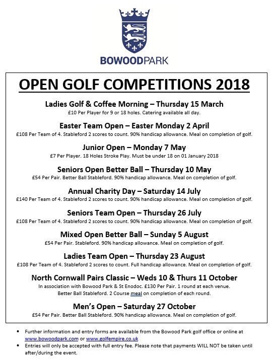 BowoodParkGolf's tweet photo. This time of year is a perfect opportunity to plan your playing schedule for the forthcoming season. 

1. Peruse the list at your leisure.
2. Have a chat with your fellow competitors and get planning.
3. Contact us to enter.

Simples.

01840 213017 ext 3
golf@bowoodpark.com https://t.co/qqLxdH2K9z