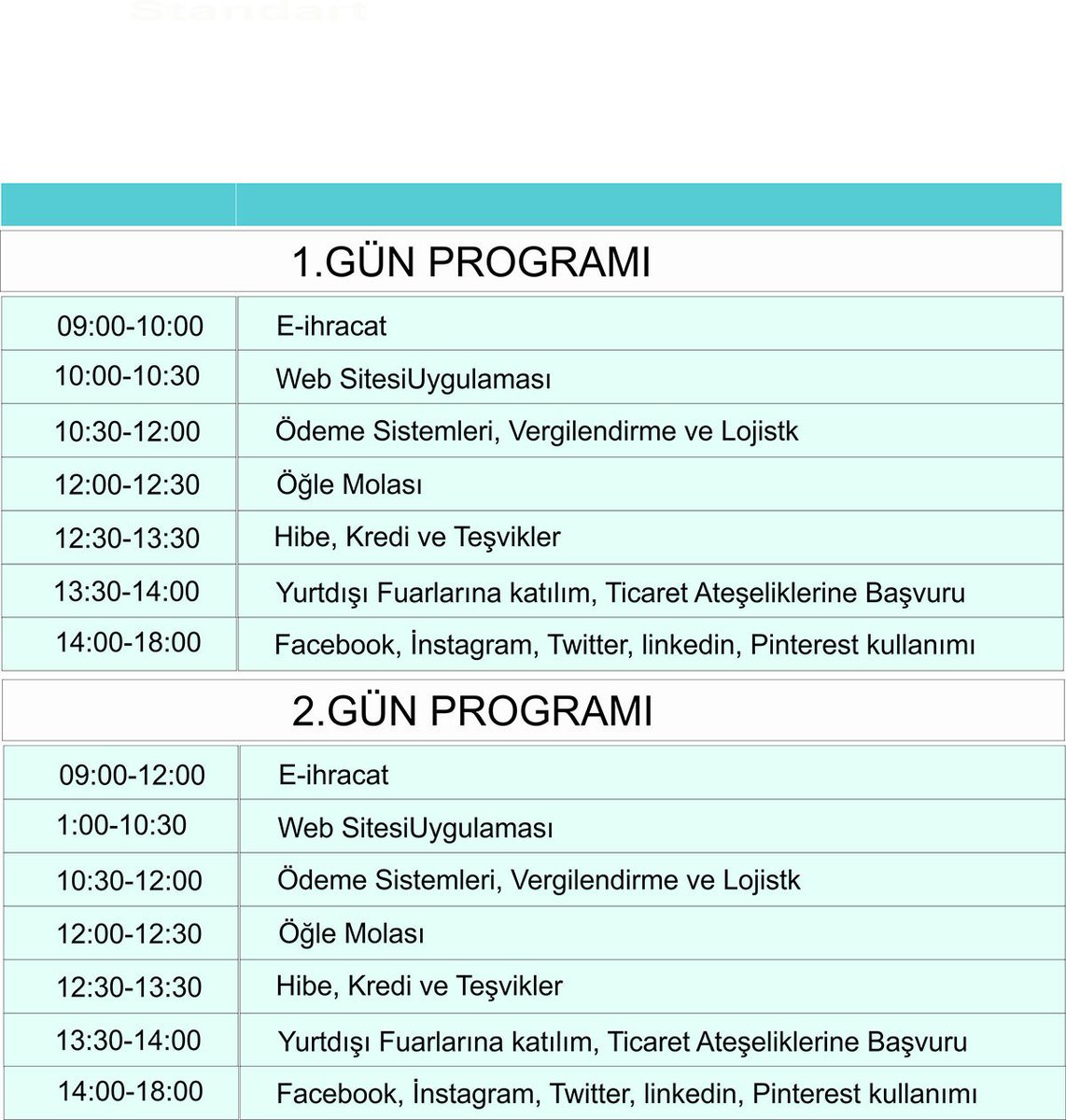 E-İHRACAT UYGULAMA

E-İhracatta Web, Ödeme, Vergilendirme, Lojistik, Hibe Kredi ve Teşvikler,  Facebook, İnstagram, Twitter, Linkedin gibi Sosyal Medya, Adwords kullanımı, Pazaryerlerinde satış, Uluslararası  e-ticaret üyelikleri gibi konularda 2 günlük uygulamalı çalışmadır.