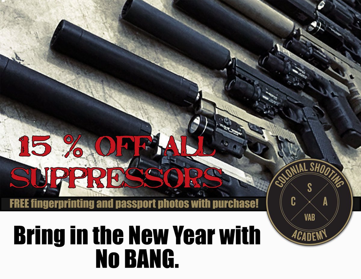FSCVABeach's tweet photo. 15% OFF suppressors! FREE fingerprinting and passport photos with purchase of suppressor! #csavb #colonialshootingacademy #virginiabeach #pewpewpew #pewpewlife #gunporn #gunstore #gunrange #suppressor #suppressed https://t.co/fjL0EpNp9X