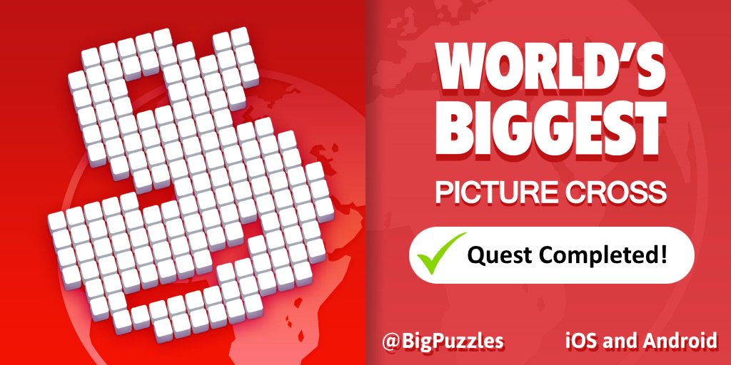 I've beaten the 'Picture Pioneer' quest in World's Biggest Picture Cross.'

It's free pc.worldsbiggestpuzzles.com #WBPC