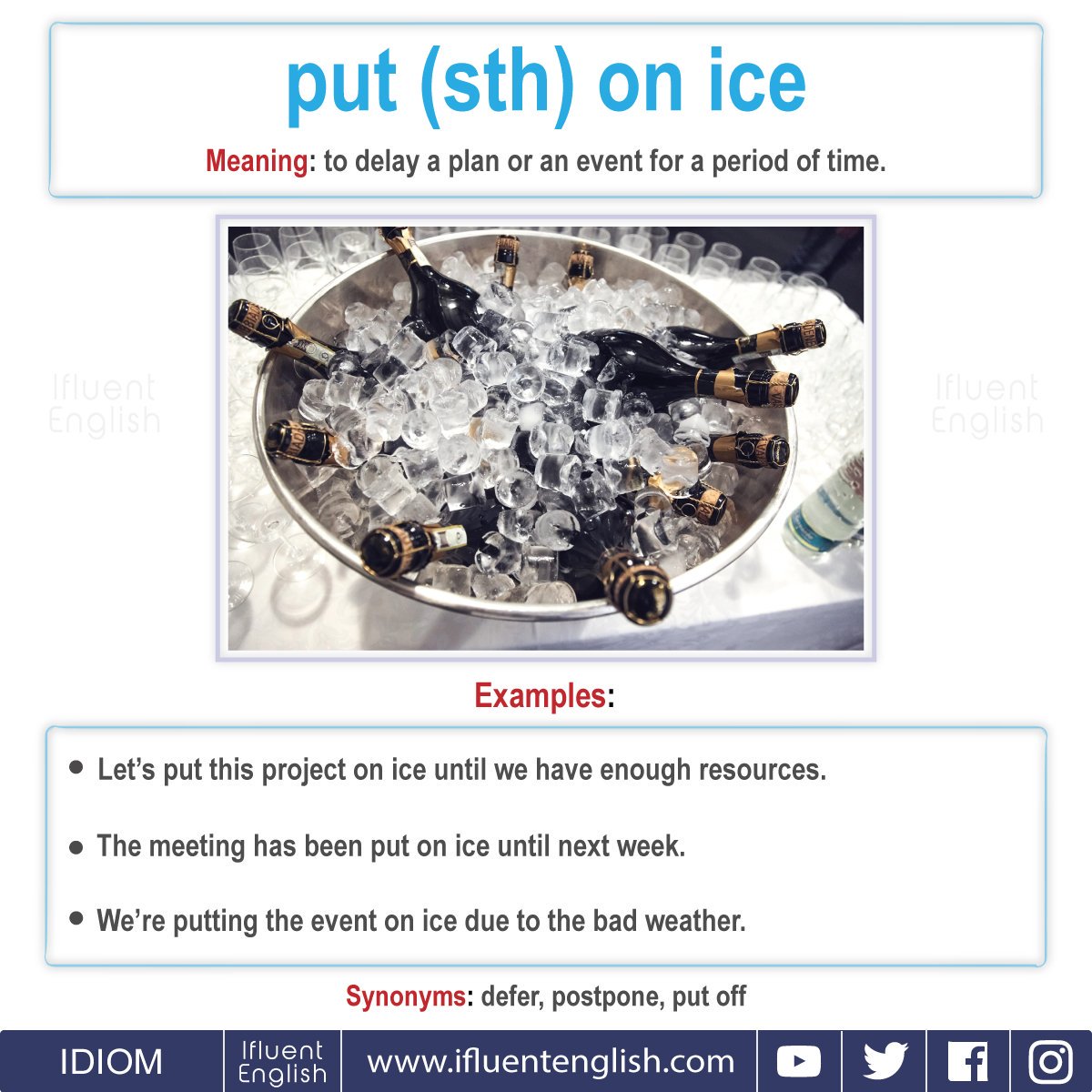 IfluentEnglish.com on X: Idiom: put (sth) on ice Meaning: to