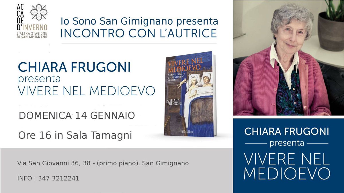 cavalieriSF's tweet photo. Finite le feste, ci rimettiamo al lavoro per la #feriedellemessi
Per sapere come si viveva nel Medioevo venite con noi e @Iosonosangi alla presentazione di "Vivere nel Medioevo" di Chiara Frugoni, domenica prossima 14 gennaio, ore 16, Sala Tamagni #sangimignano #medioevo #libri https://t.co/aAWklLjArG