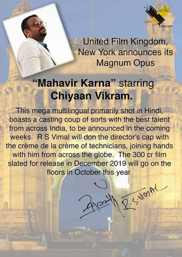 SaMSD07's tweet photo. #ChiyaanVikram
#CV56
MAHAVIR KARNA๐
BUDGET : 300CR๐
DIRECTOR : R S VIMAL https://t.co/SPVWi0XJ0f