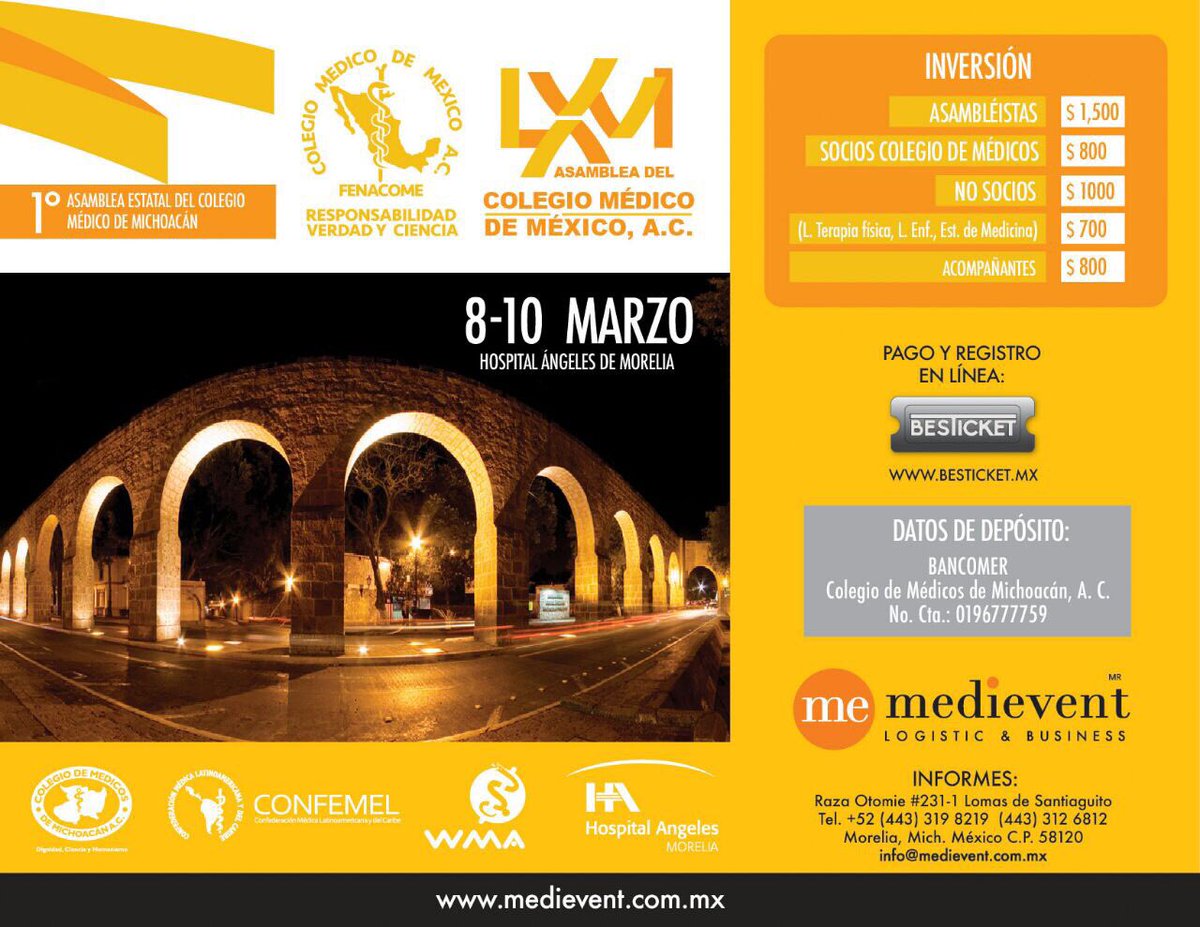 Lista Nuestra sede 2018! ✋🏻
-Próxima Asamblea LXVI. 8, 9 y 10 de Marzo 2018. Morelia, Michoacan. Colegio Medico de México FENACOME #ColMedMx Los Esperamos ..