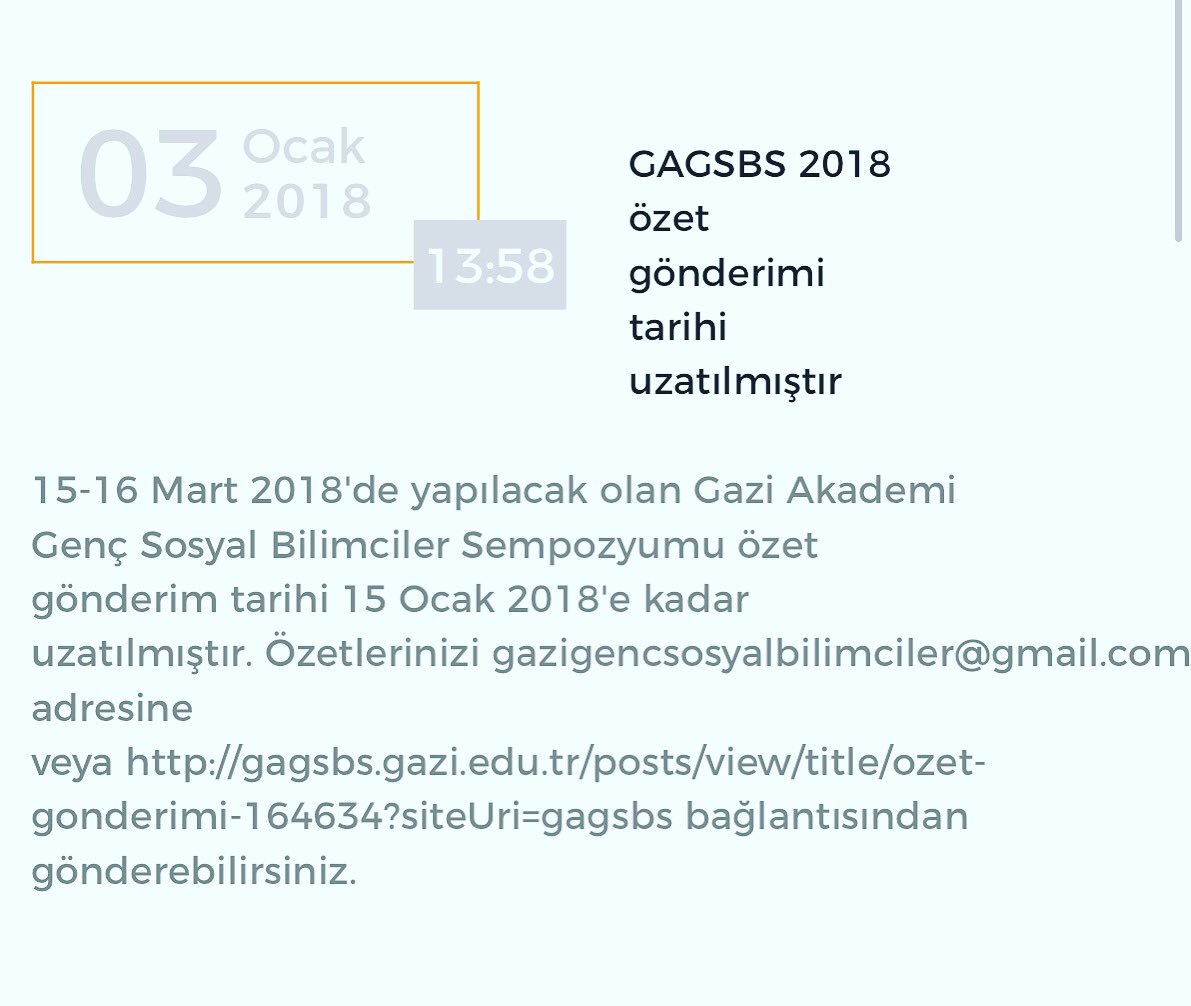 Gazi Akademi Genç Sosyal Bilimciler Sempozyumu özet gönderim tarihi 15 Ocak 2018’e uzatılmıştır.
