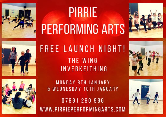 Do you have a budding performer in the family? #PirriePerformingArts are opening in #Inverkeithing 
FREE launch night, Monday 8th &amp; Wednesday 10th Jan 2018
The Wing, Inverkeithing HS
Try our classes in Jazz, Musical Theatre and Street Dance! P1-S6
pirrieperformingarts.com