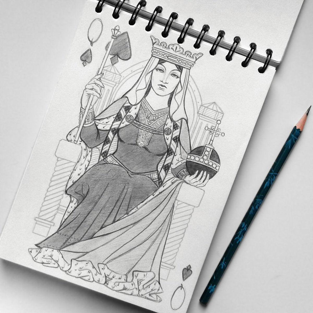 _akarinei's tweet photo. Loyal to her King and his cause, the fearless Queen doesn't hesitate to exert her power and influence to achieve her goals, always ready to make the ultimate sacrifice for the greater good 👑♠- King's game
https://t.co/1FH71Zak6S
#playingcards #sketchbook #conceptart #drawing https://t.co/Hrpy90r2em