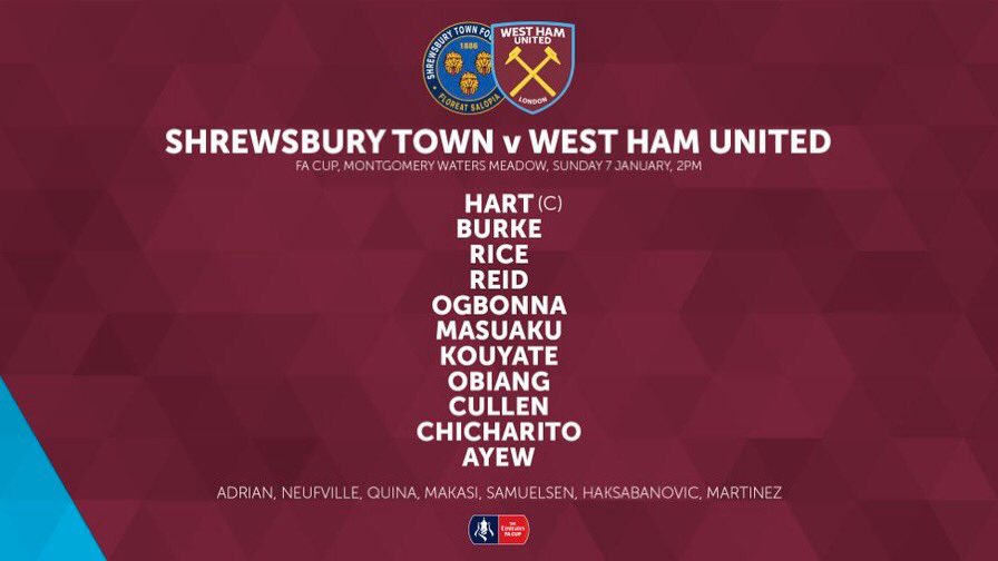 _LSportUpdates's tweet photo. @shrewsweb XI | @WestHamUtd XI. #EmiratesFACup https://t.co/oY7s0g9G9c