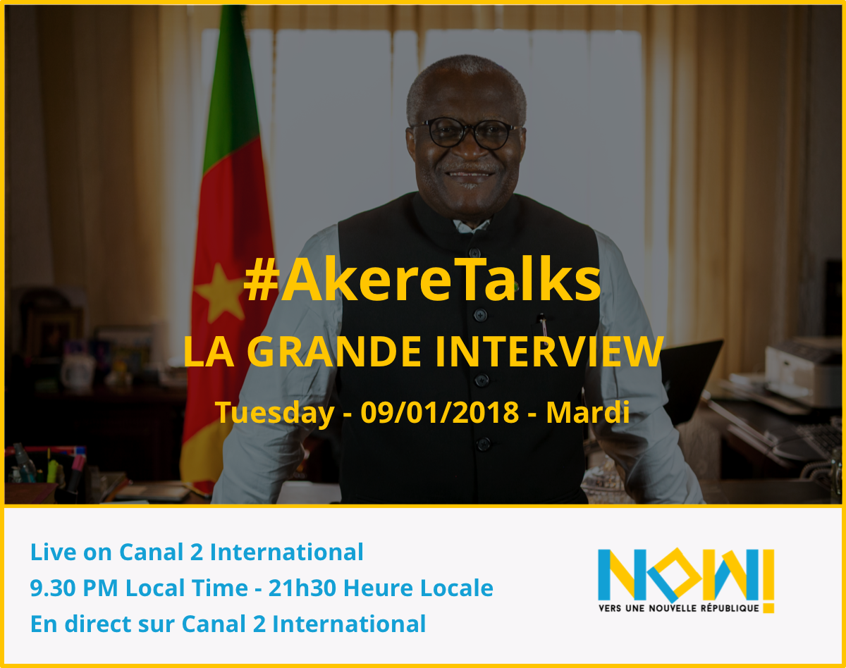 237Now's tweet photo. Mâitre @AkereMuna sera ce mardi 09/01 face à @Jbtagne pour La Grande Interview sur Canal 2. Soyons au rendez-vous!

Barrister @AkereMuna will be live on Canal 2 this Tuesday 09/01 for @JBTagne's La Grande Interview. Save the date!

#AkereTalks #Akere18 #237NOW https://t.co/yedKQMUSHM
