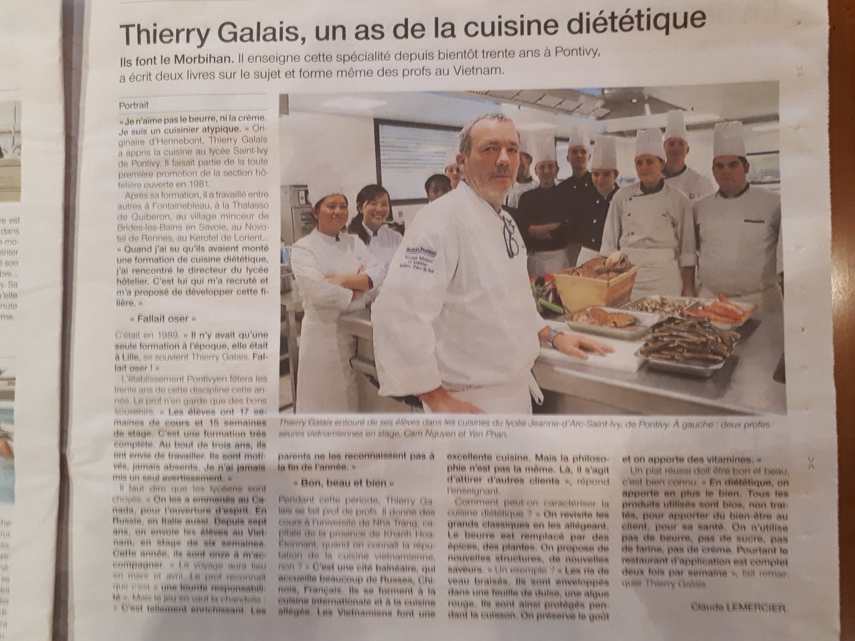 La cuisine diététique Au lycée de st Ivy à Pontivy . Thierry Galais précurseur.