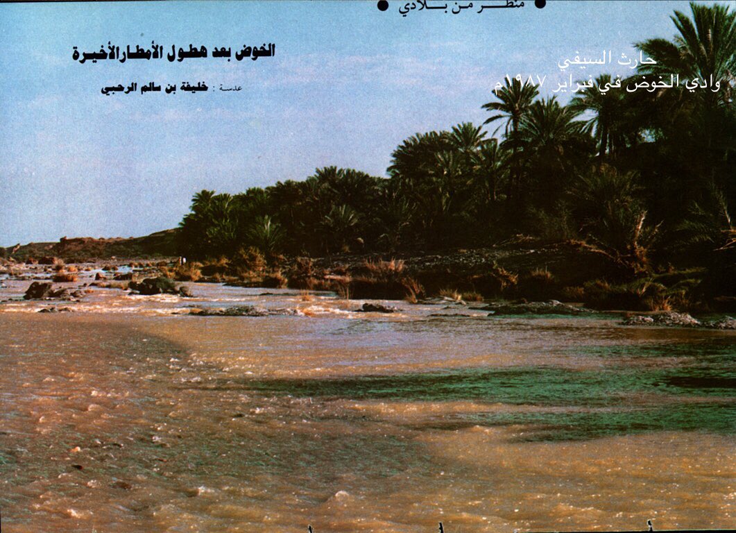 _harith_hhhs's tweet photo. من ذاكرة الخصب.!
صورة أرشيفية نادرة لوادي الخوض في فبراير ١٩٨٧م حيث يظهر في الصورة جريان الوادي مختلط بين نقاءه الدال على وفرة المياه وتكدر اللون دلالة على انحدار مزيد من مياه الوادي في مجراه.!
يُذكر أن عام ١٩٨٧م كان عام خصب وأمطار وكثرت فيه المنخفضات خصوصاً مارس.! https://t.co/q1DPhtwlBF