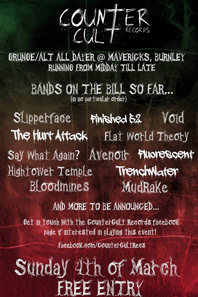 HightowerTemple's tweet photo. We're excited to announce we're on the bill for the @CounterCultRec alternative and grunge all-dayer at Mavericks RockBar in Burnley on 4th March. Joining Void, @Finished52offic, Fluorescent and many others.
(#manchestermusic #ukmusic #livemusic #events #gigpromo #promo #grunge) https://t.co/AipiesJwR3