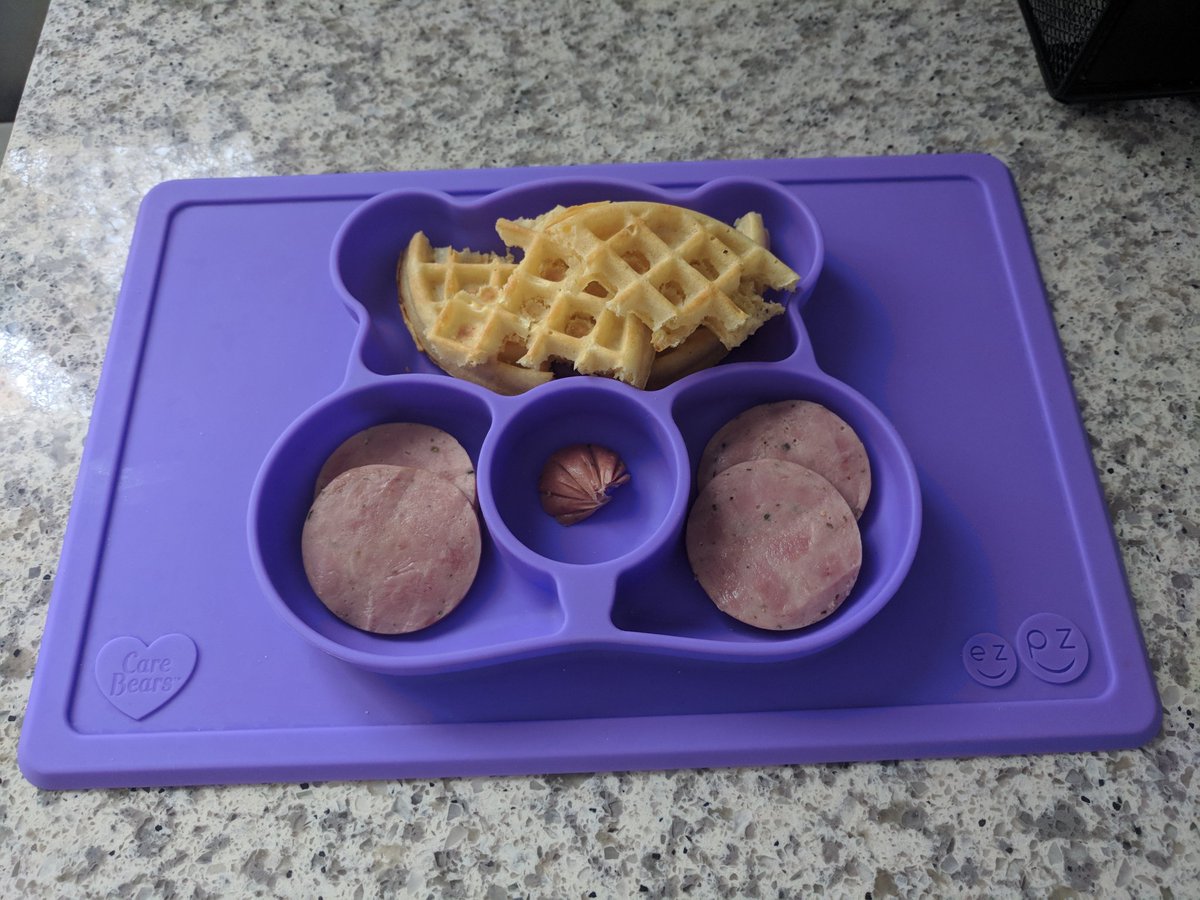 mommabraga's tweet photo. Today's #toddler #breakfast is #ezpzfun with some eggos and turkey kolbassa. Of course we had to use our @ezpzfun @carebears edition #happymat 😍❤️ #momlife #dadlife #momblogger #greatproduct https://t.co/XWTg5Y1Xz7