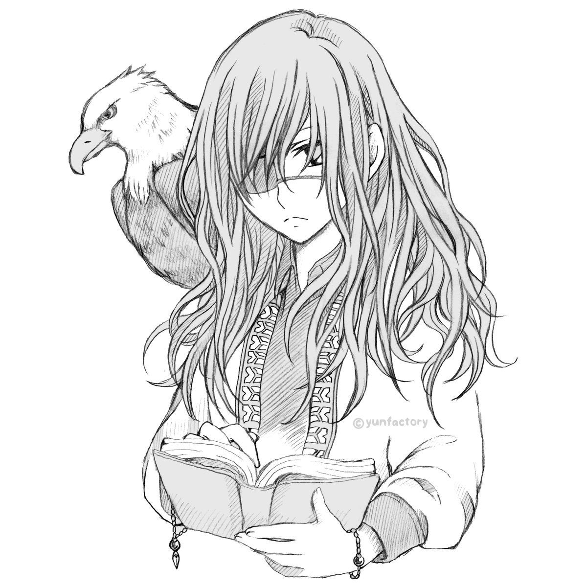 ゆんふぁくとりー V Twitter 本日の落書きイラスト 前に描いた絵をもう一度描いてみました V 絵の練習のため リアルな鷹の方が昨年の5月4日にツイートした絵です オリジナルイラスト 眼帯