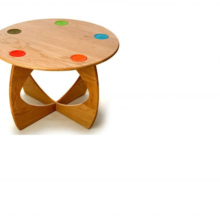 cbcmdesign's tweet image. "Button" coffee table, solid oak with interchangeable inlaid silicone coasters
