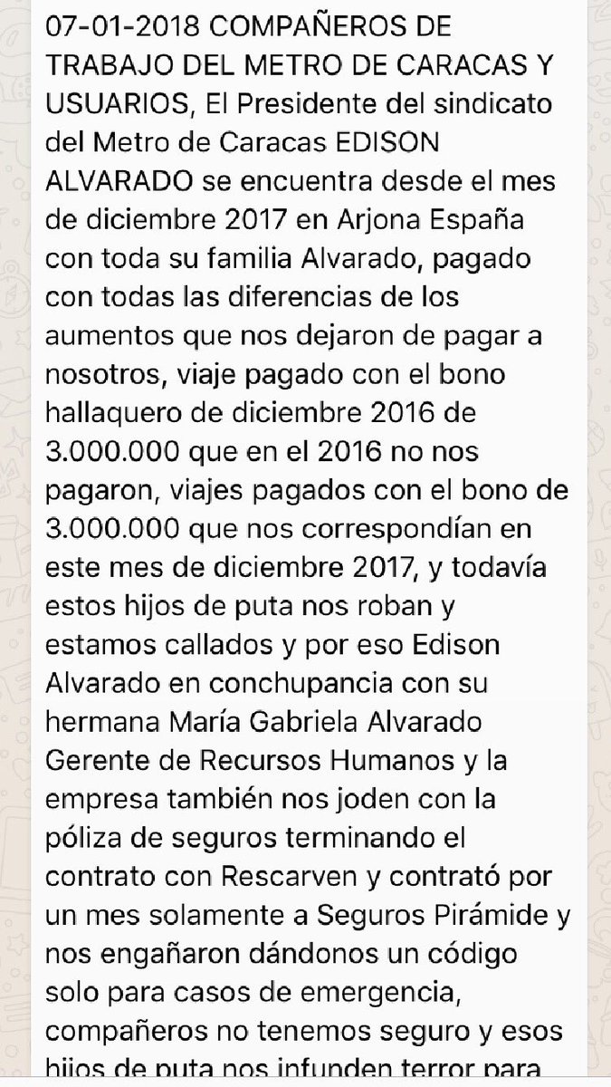 isnardobravo's tweet photo. Trabajadores del Metro de Caracas me envían una información que está circulando como mensaje viral entre ellos. Lo comparto con los honorables seguidores (son capturas de pantalla por lo que contiene el mensaje tal cual me llegó) https://t.co/X6YMnowIeR