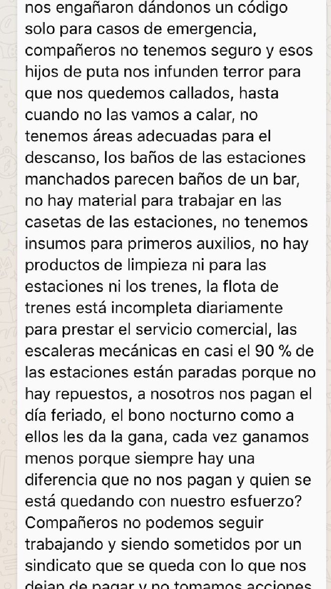 isnardobravo's tweet photo. Trabajadores del Metro de Caracas me envían una información que está circulando como mensaje viral entre ellos. Lo comparto con los honorables seguidores (son capturas de pantalla por lo que contiene el mensaje tal cual me llegó) https://t.co/X6YMnowIeR