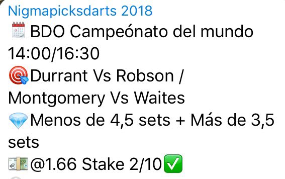 Emptyh_R's tweet photo. Segundo pick en el Premium de dardos y segundo ✅.
Buen comienzo , y lo mejor está por venir ..... https://t.co/uFDfeuWOl4