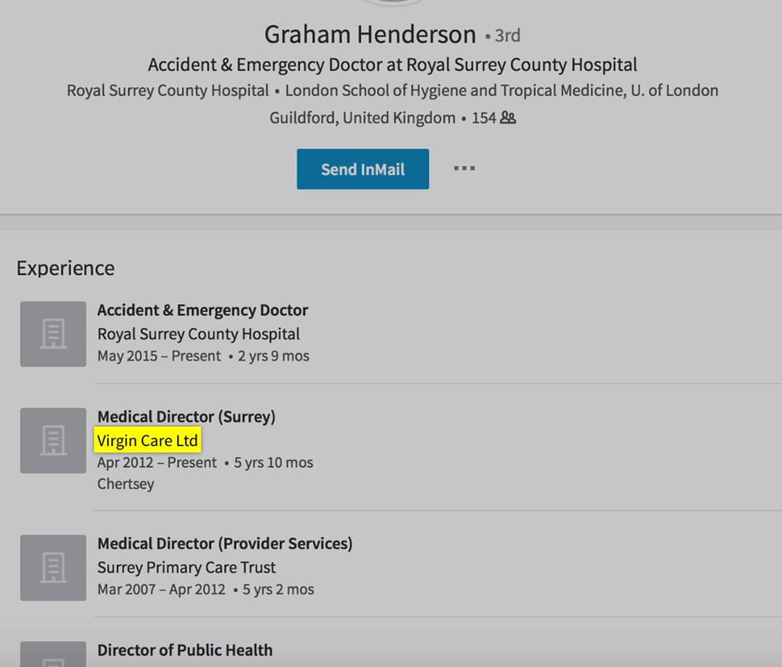 RoaringNurse's tweet photo. Rumours say that @AnneMilton touted to replace Hunt as Health Secretary. 😀 She's a nurse. Sounds good news, till you realise she's married to director of @VirginCare. 🤔 Does anybody still believe that there's no plans to privatise our NHS? 😠 https://t.co/BQyQMUHw9y