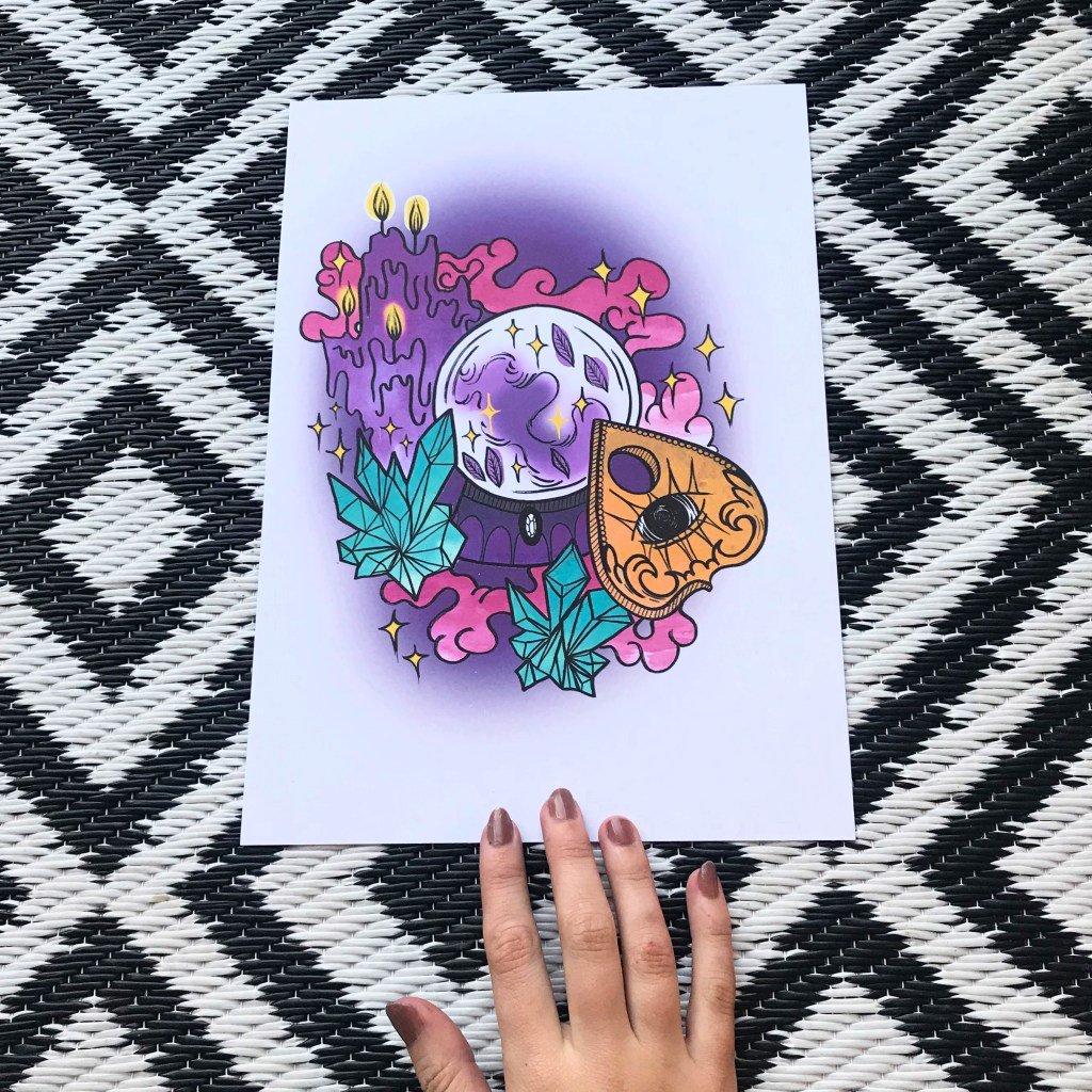 Crystals &amp; Crystal Ball Watercolour Print witchcraftsco.mystagingwebsite.com/product/crysta…