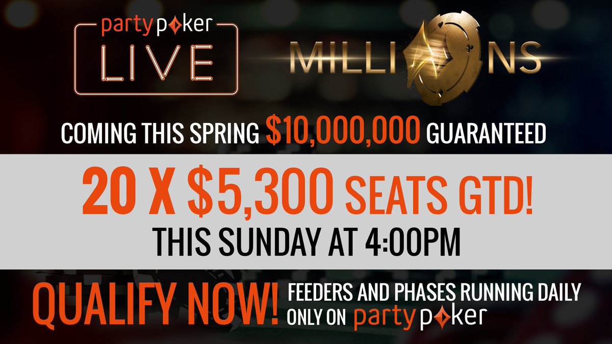 PartypokerOn's tweet photo. FOLLOW US / RETWEET &amp; 1 player will win a $530 ticket for FREE! 🤑

For 1 week only we've DOUBLED the guarantee for the MILLIONS North America satellite. There are currently 10 seats ADDED as only 50% of the prizepool has been collected from semi finals! 

https://t.co/8zPTsNm8mN https://t.co/mu6VUWl9TZ