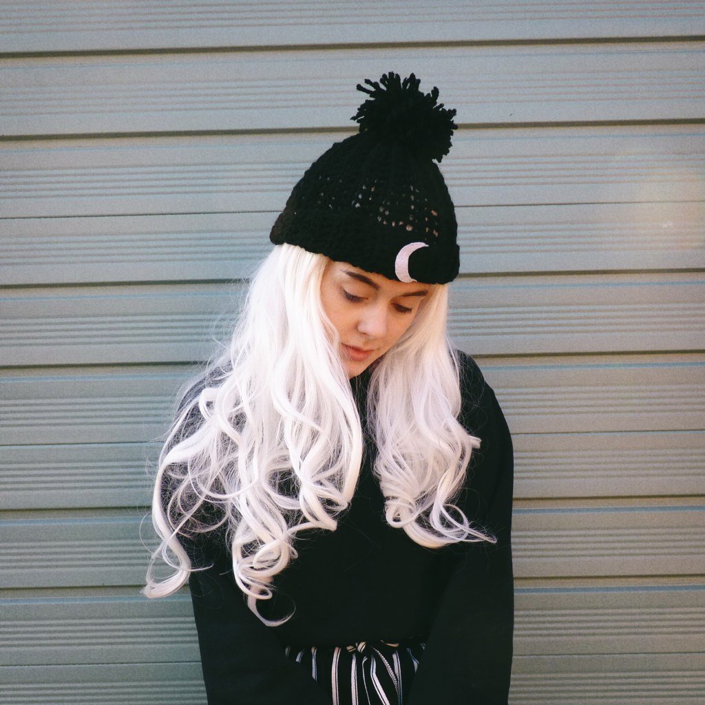 Hand Knit Black Moon Embroided Bobble Hat witchcraftsco.mystagingwebsite.com/product/hand-k…