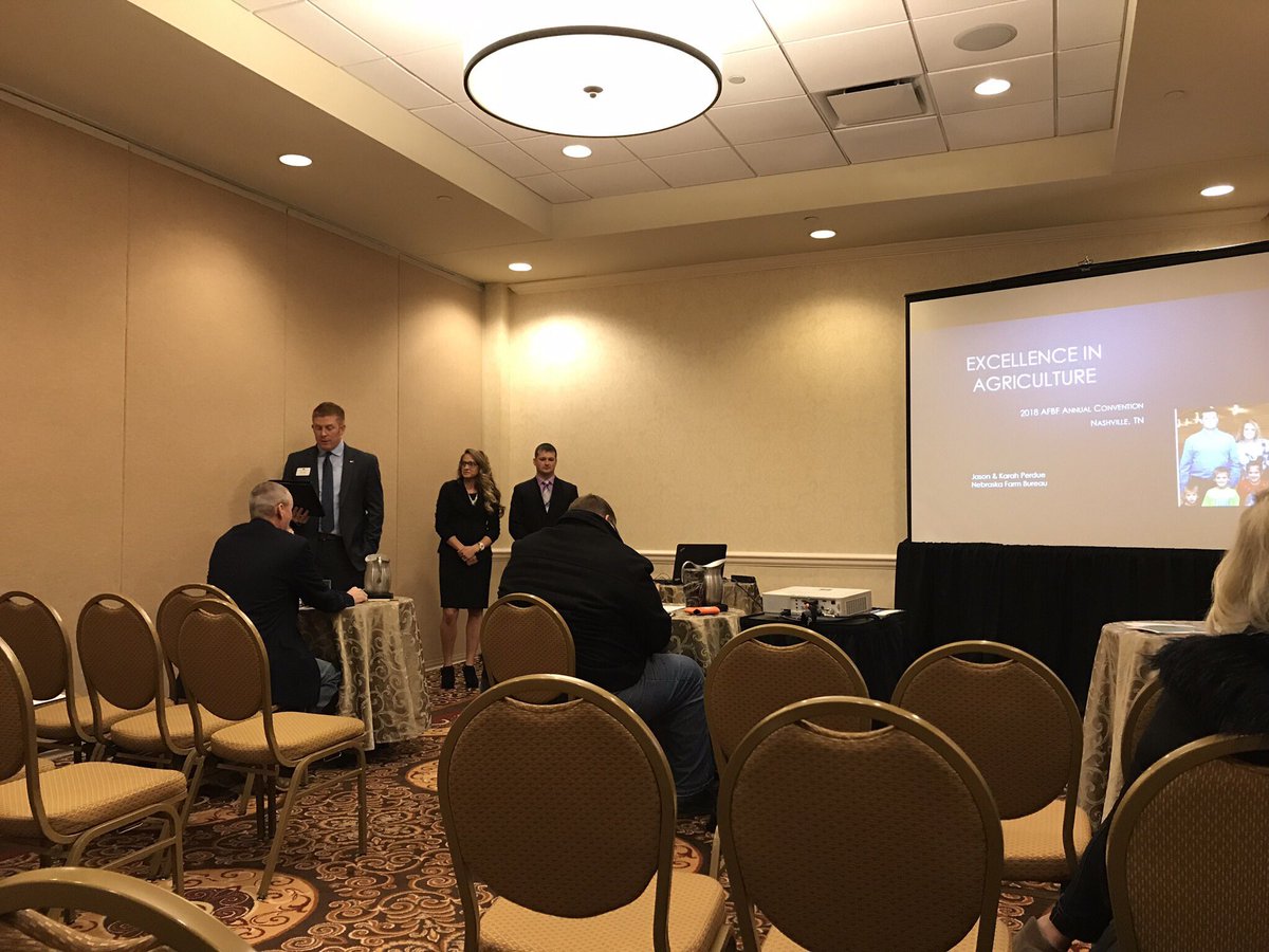 NEFarmBureau's tweet image. Jason and Karah Perdue, winners of our Young Farmers and Ranchers Excellence in Agriculture award, are competing in the national contest at the @FarmBureau Annual Convention. #AFBF18