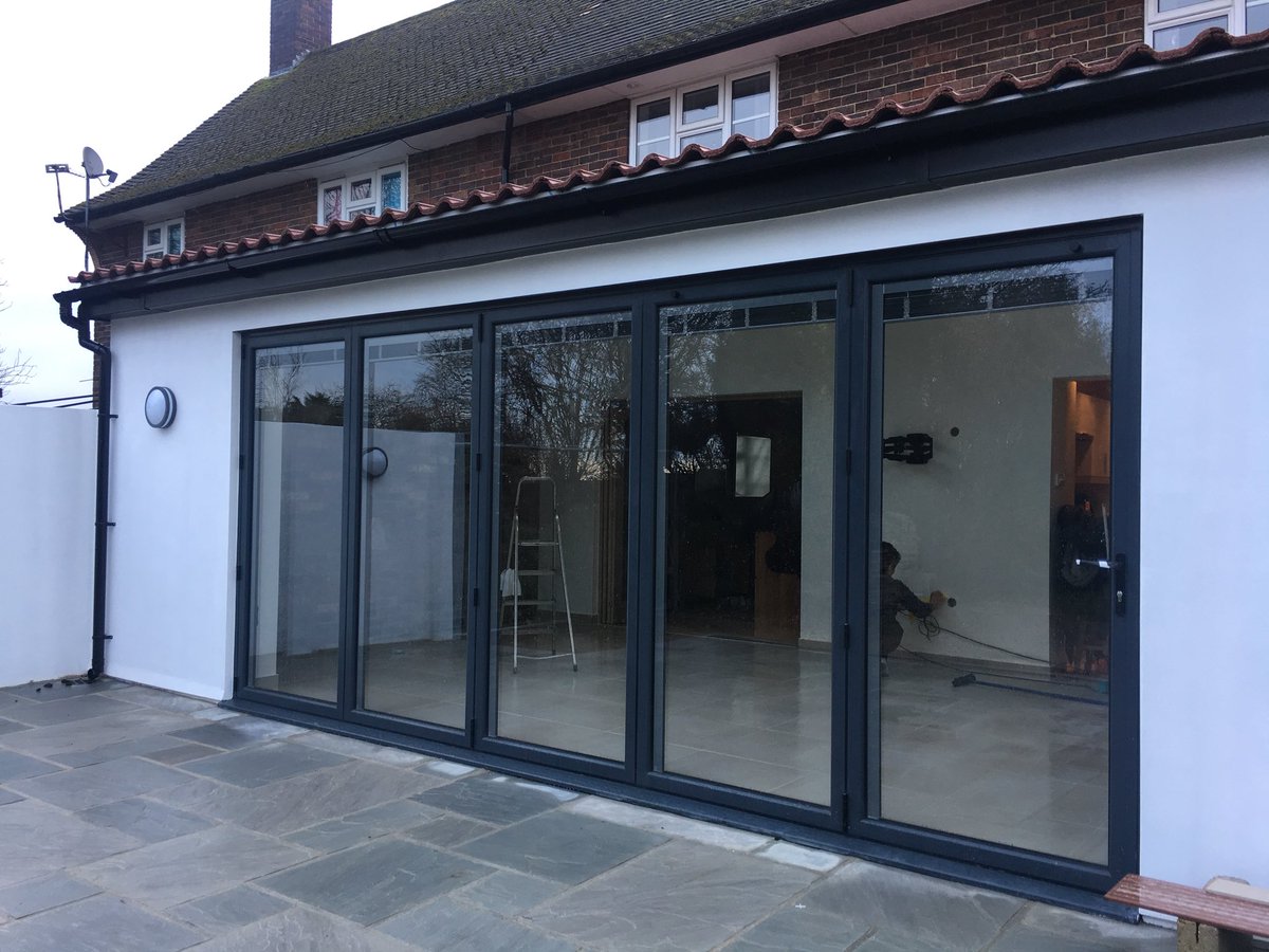 Generation3535's tweet photo. Grey Aluminium Bifolding doors. https://t.co/p56XoTAPpE