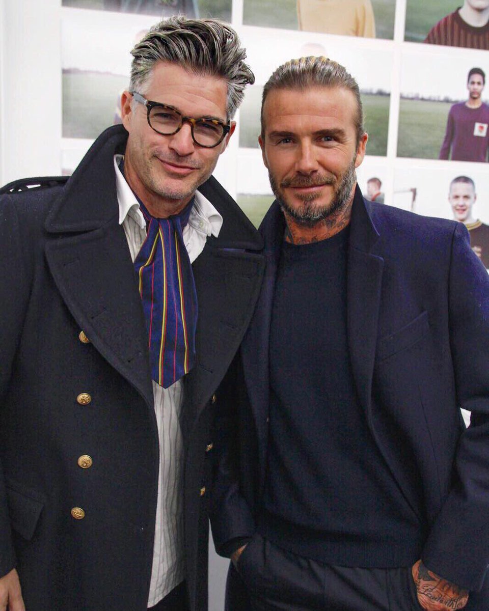 _mr_rutherford's tweet photo. Comparing our Miami tans #DavidBeckham And chatting about the great new #KentandCurwen #aw18 collection #LFWM #menswear 📸 #patrickhope #imgmodels Maybe I need a tattoo? Or this @KENTANDCURWEN coat?? https://t.co/MQV5KDUhQD
