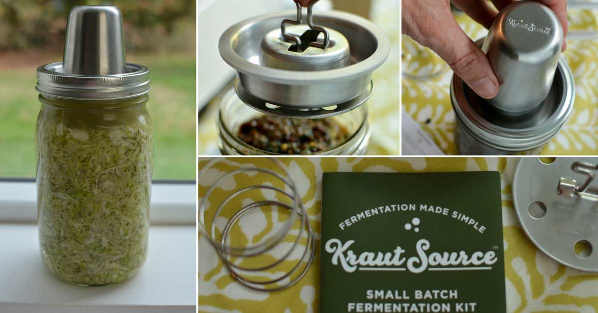Spring-action design &amp; water-sealed lid keeps all ferments safely below the brine. <a href="/kraut_source/">Kraut Source</a> bit.ly/2wgsATm