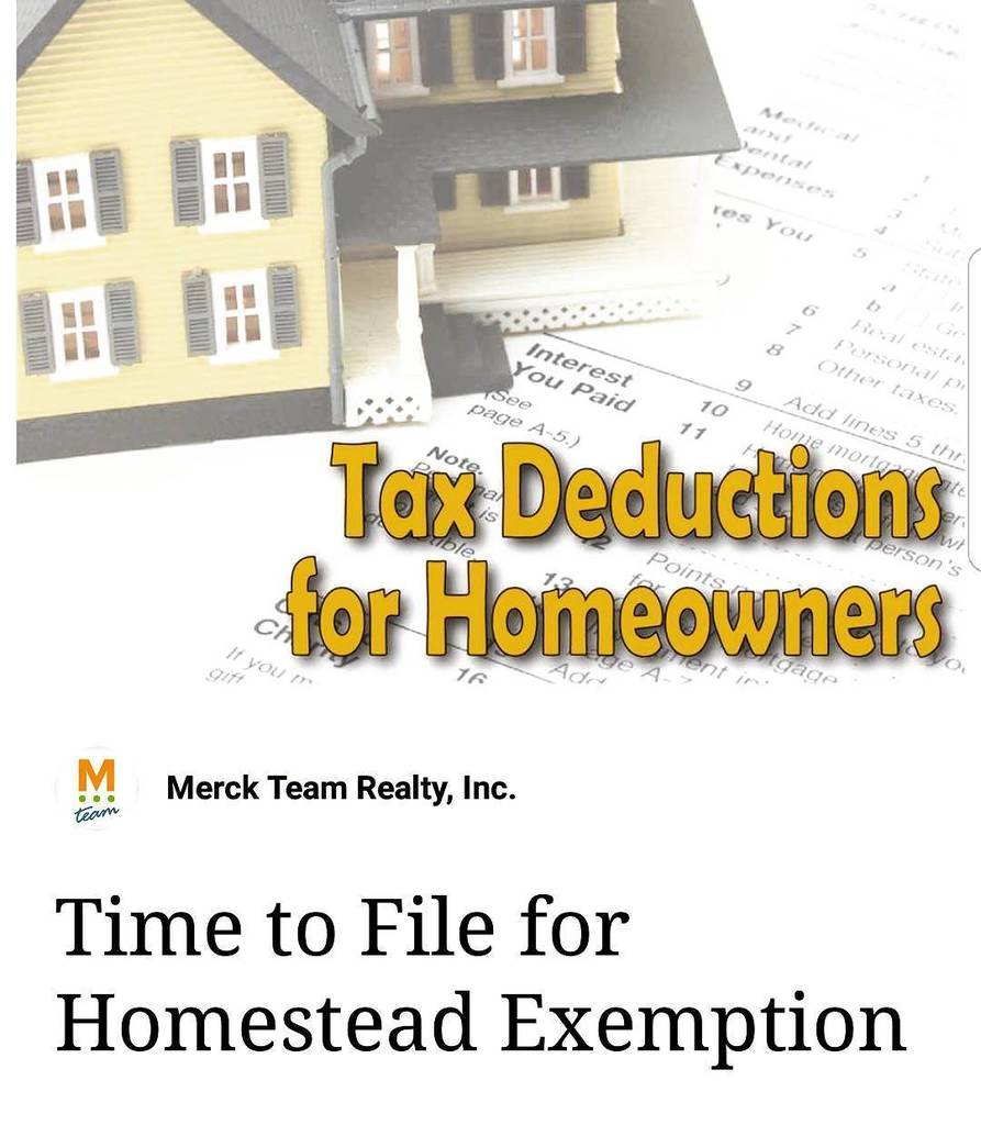 ⏰ Time to file for Homestead Exemption. 💻 Find out more at merckteam.com
#homestead
#homesteadexemption  #taxes #propertytaxes  #merckteam #merckteamrealty 
#Realtor #realtors #realestate #realestatenews  #homeowner #realestatetips #mortgage ift.tt/2CSScfC