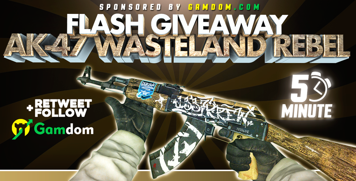 gamdom's tweet photo. ⛈️ Flash Giveaway ⛈️

🎁 Field-Tested AK-47 | Wasteland Rebel 🎁

✅ Retweet
✅ Follow us
✅ Reply with First, 4th and 5th character of your "@"Twitter(In Order)
✅ Visit https://t.co/iOPgBrB7rr

⚡️Winner will be picked in 5 minutes Good luck everyone!⚡️ https://t.co/YAnQoDrvr3