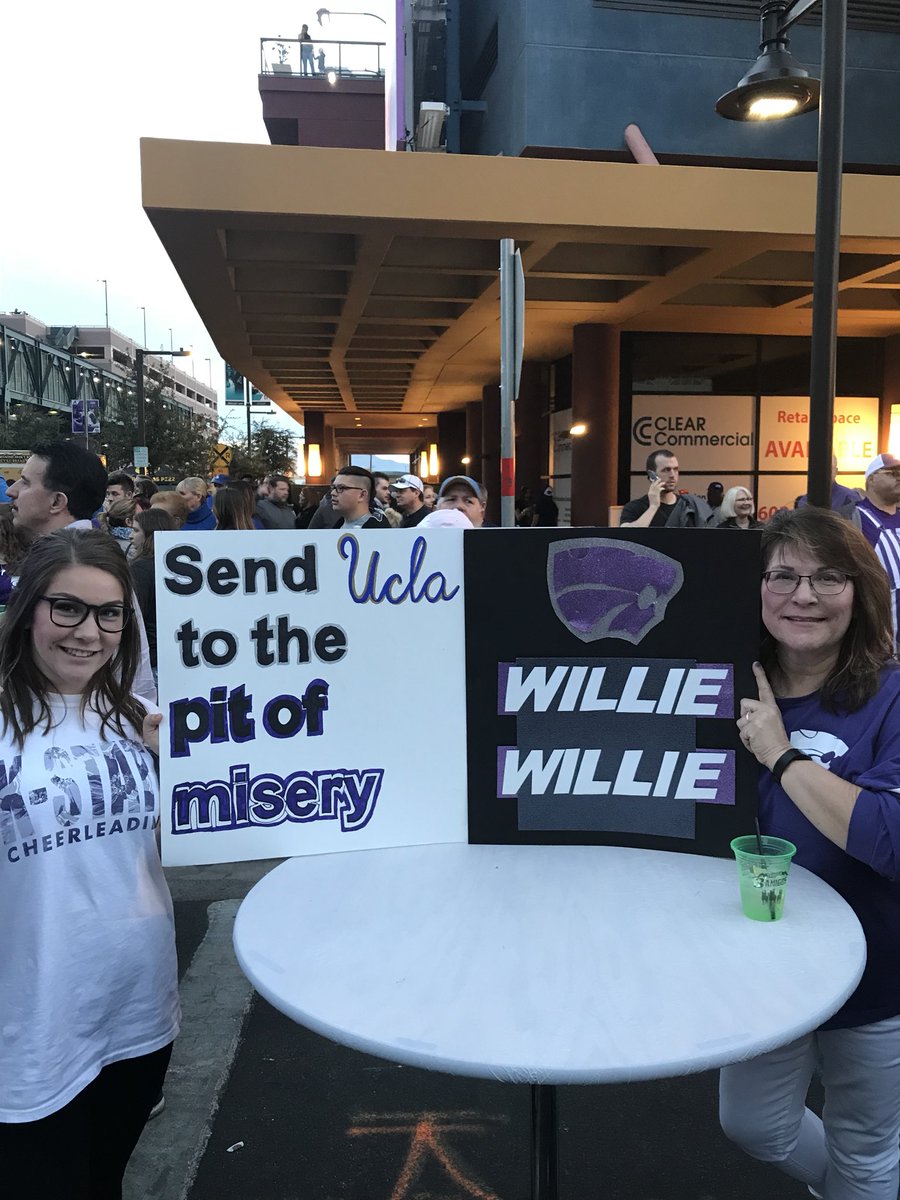 TripESU89's tweet photo. Let’s send UCLA to the Pit of Misery!!!  Willie Willie!!!!  Got Cats!!!!
#EMAW #CactusBowl #KSUvsUCLA #KSUCheer https://t.co/87JMpxwNNh