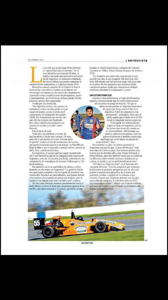 PedroDevaud's tweet photo. Entrevista con @TacometroChile de @PublimetroChile con todos los detalles de nuestro título en @Formula4NG Argentina https://t.co/OncYAVzZtW