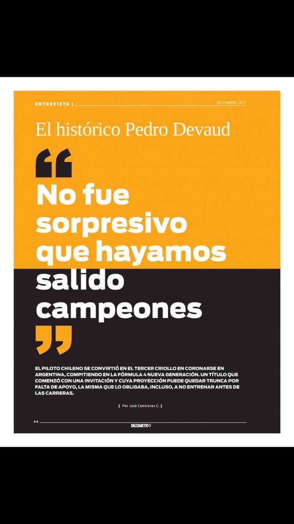 PedroDevaud's tweet photo. Entrevista con @TacometroChile de @PublimetroChile con todos los detalles de nuestro título en @Formula4NG Argentina https://t.co/OncYAVzZtW
