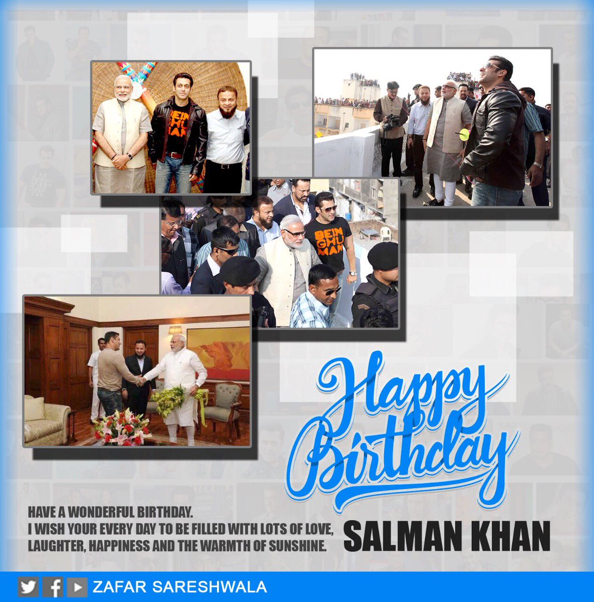 zafarsareshwala's tweet photo. A very Happy Birthday to Salman @BeingSalmanKhan May the Almighty AllahSWT keep you always in his Amaan and bring Khair Barakat and A’afiyat in your life https://t.co/fTIv3lDixZ