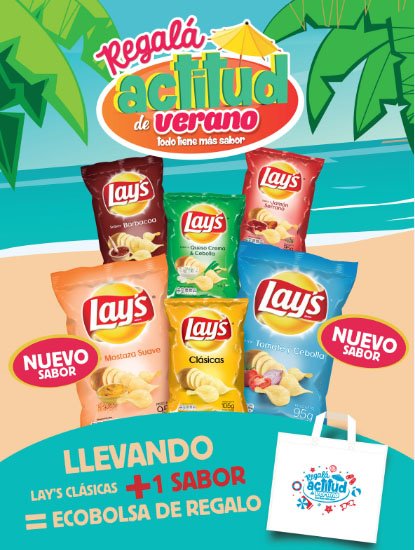 PromoredArg's tweet photo. El calor de hoy, sólo lo podemos llevar con Actitud de Verano. 
Y disfrutando los nuevos sabores de @LaysArg  
Probalos y llevate una eco-bolsa de regalo.
Pedila en los locales de venta que exhiban este aviso. https://t.co/rp6b42J0ZJ