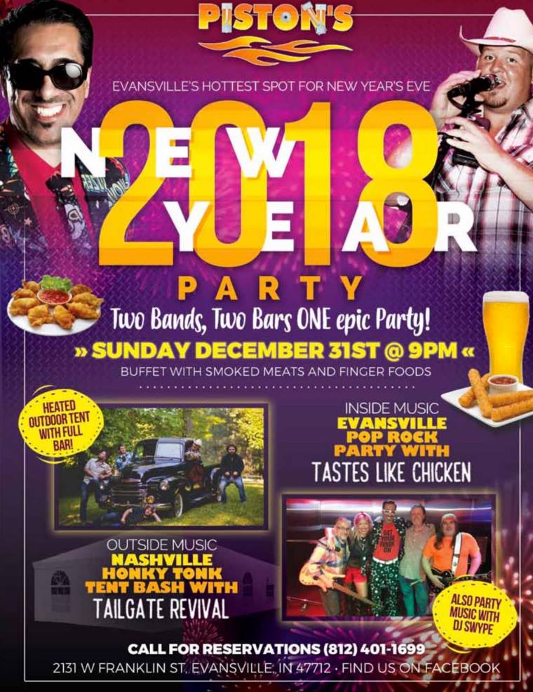Need plans to ring in 2018? Don't miss this epic party at Pistons! Two bands and two bars! 😃