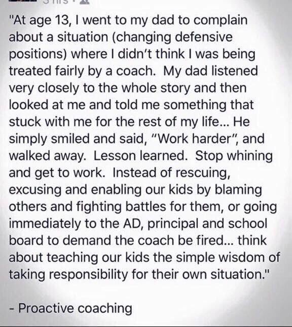 WilliamSpelts's tweet photo. My mom and dad did this same exact thing to me when I was in 10th grade.  They said for me to go talk to the coach, not them going to the coach. Great lesson that has stuck w me forever. https://t.co/JWki7SPVfy